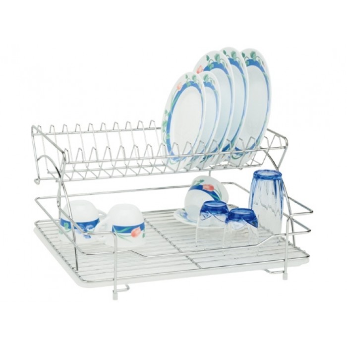 Uscator pentru tacamuri si farfurii 2 etaj crom DE LUX 48x37x25cm MN014576