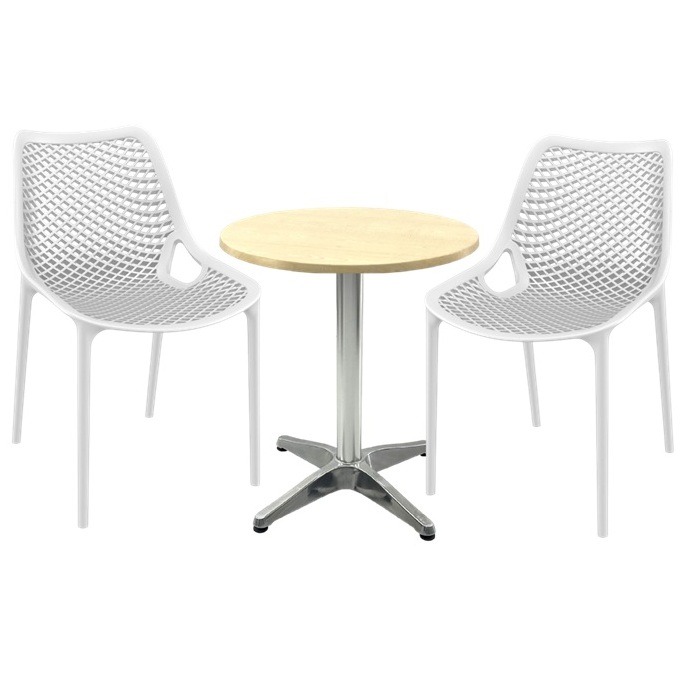 Scaune London Air albe cu masa rotunda 60x74cm Raki MAPLE blat werzalit si baza aluminiu