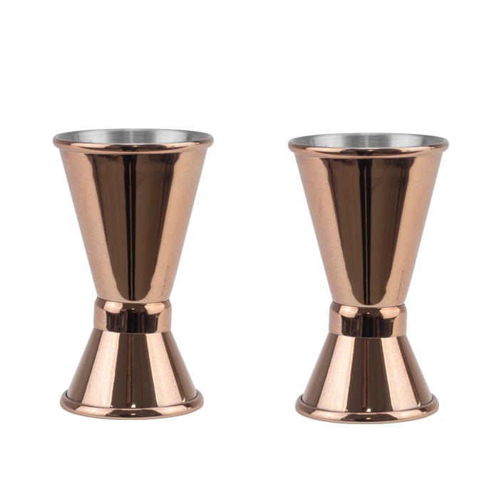 Set 2 masuri alcool din inox pentru bar 25/50ml,aspect cupru
