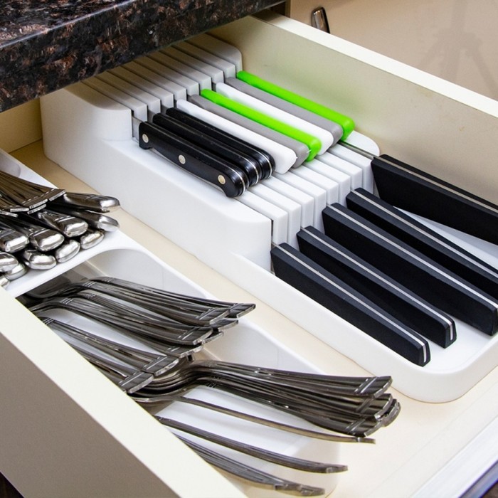 Set 2 organizatoare de cutite cu 2 nivele 39x14xh7cm,alb