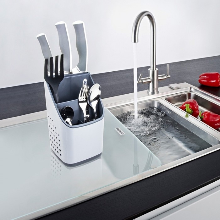 Set 2 organizatoare tacamuri si cutite 13x13xh23cm,gri/antracit