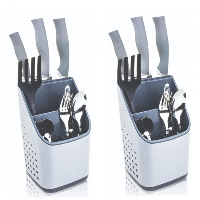 Set 2 organizatoare tacamuri si cutite 13x13xh23cm,gri/antracit