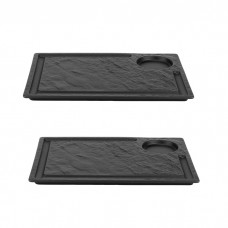Set 2 platouri dreptunghiulare portelan Culinaro Meteor Black 32x23cm,negru