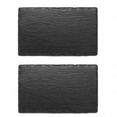 Set 2 platouri melamina dreptunghiular Black Slate Effect 26,5x16,2xh1cm