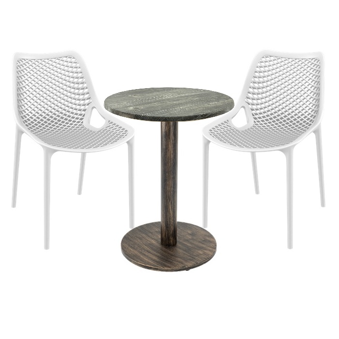 Set 2 scaune London Air albe cu masa rotunda 60x74cm Raki MAPLE blat werzalit si picior metalic,baza rotunda, antichizat