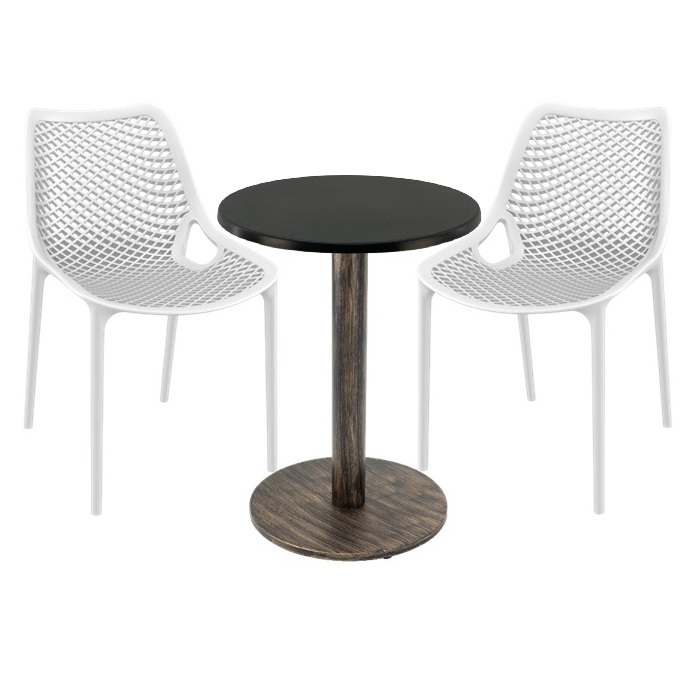 Set 2 scaune London Air albe cu masa rotunda 60x74cm Raki MAPLE blat werzalit si picior metalic,baza rotunda, antichizat