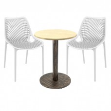 Set 2 scaune London Air albe cu masa rotunda 60x74cm Raki MAPLE blat werzalit si picior metalic,baza rotunda, antichizat