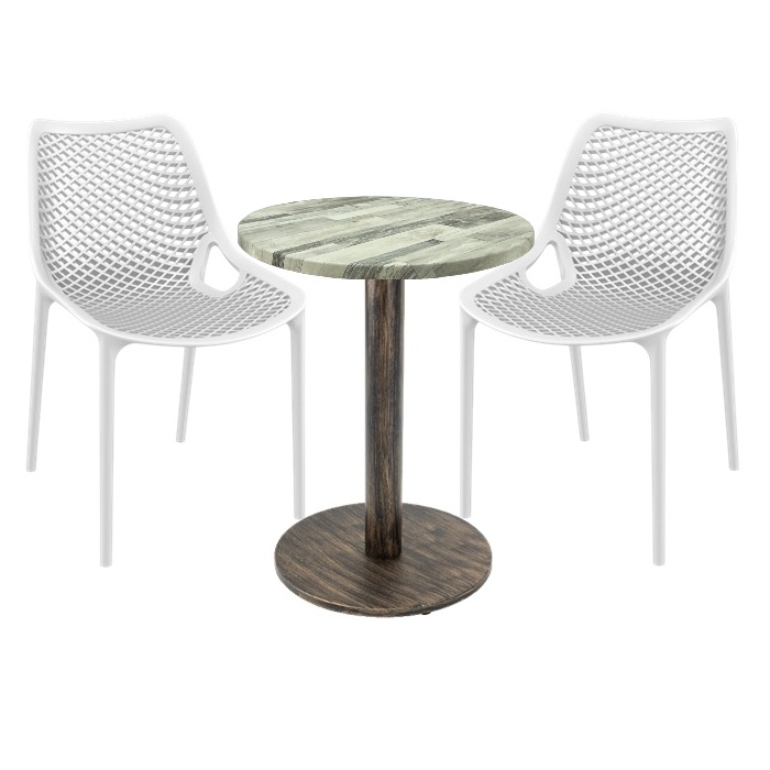 Set 2 scaune London Air albe cu masa rotunda 60x74cm Raki MAPLE blat werzalit si picior metalic,baza rotunda, antichizat