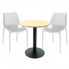 Set 2 scaune London Air albe cu masa rotunda 70x72cm Raki MAPLE blat werzalit si picior cu baza fonta 