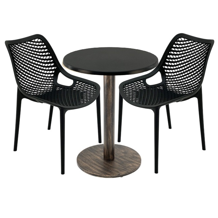Set 2 scaune London Air negru suprapozabile cu masa rotunda 60x72cm Raki MAPLE blat werzalit si picior metalic,baza rotunda, antichizat