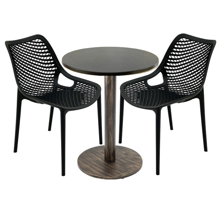 Set 2 scaune London Air negru suprapozabile cu masa rotunda 60x72cm Raki MAPLE blat werzalit si picior metalic,baza rotunda, antichizat