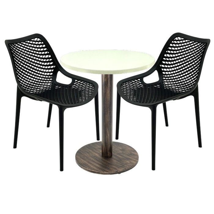 Set 2 scaune London Air negru suprapozabile cu masa rotunda 60x72cm Raki MAPLE blat werzalit si picior metalic,baza rotunda, antichizat