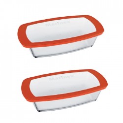 Set 2 tavi dreptunghiulare cu capac silicon de copt Marinex Forno din sticla termorezistenta 1,5l, 26,9x13,9xh7cm...