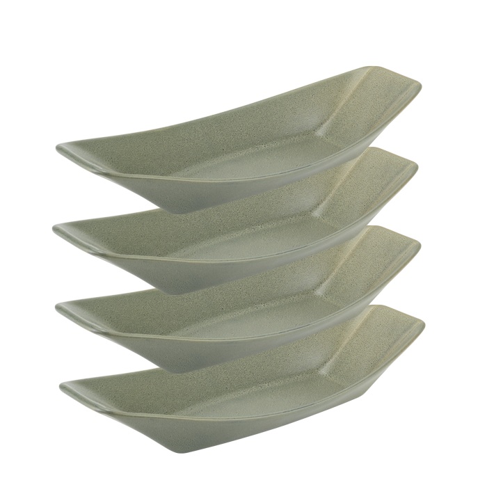 Set 4 boluri tip barca ceramice STREET FOOD OLIVE, 30,6x11,6xh5,5cm