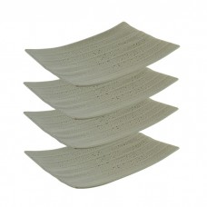 Set 4 Platouri din ceramica, tip frunza banan, STREET FOOD OLIVE, 23,3x14,7x2,7cm