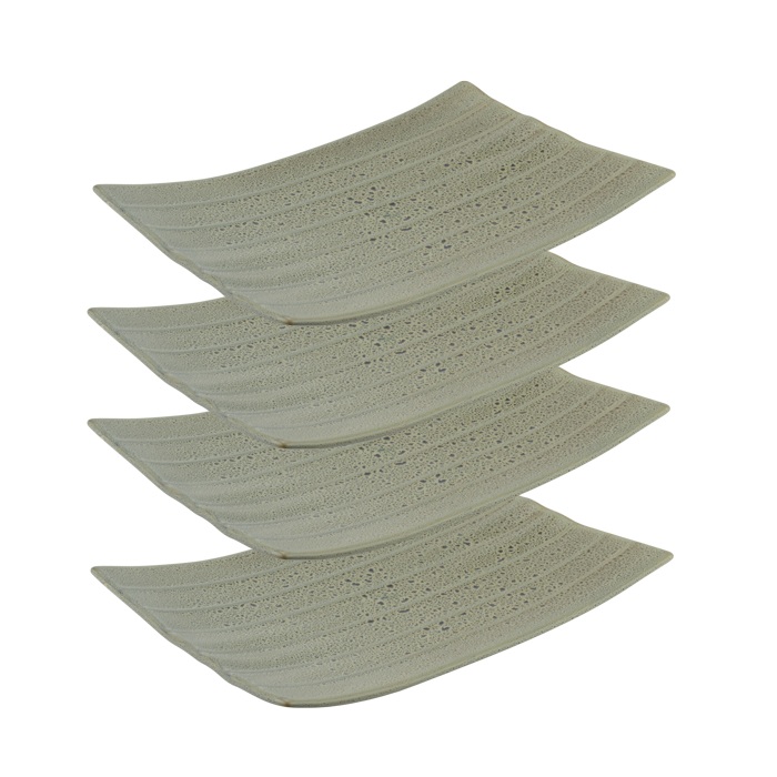 Set 4 Platouri din ceramica, tip frunza banan, STREET FOOD OLIVE, 23,3x14,7x2,7cm