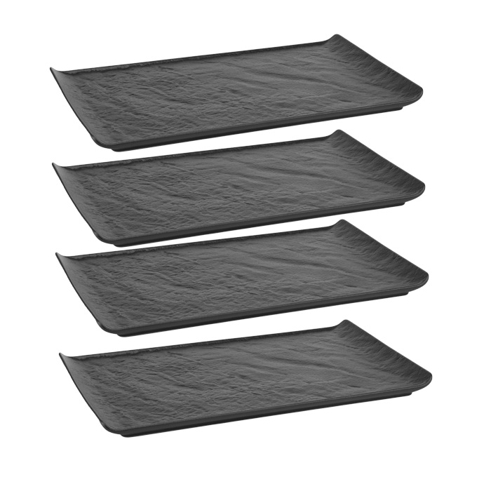 Set 4 platouri dreptunghiulare portelan Culinaro Meteor Black 29x14,5cm, negru