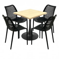 Set 4 scaune London Air negru suprapozabile cu masa patrata 70x70x74cm Raki MAPLE blat werzalit si picior cu baza rotunda,negru