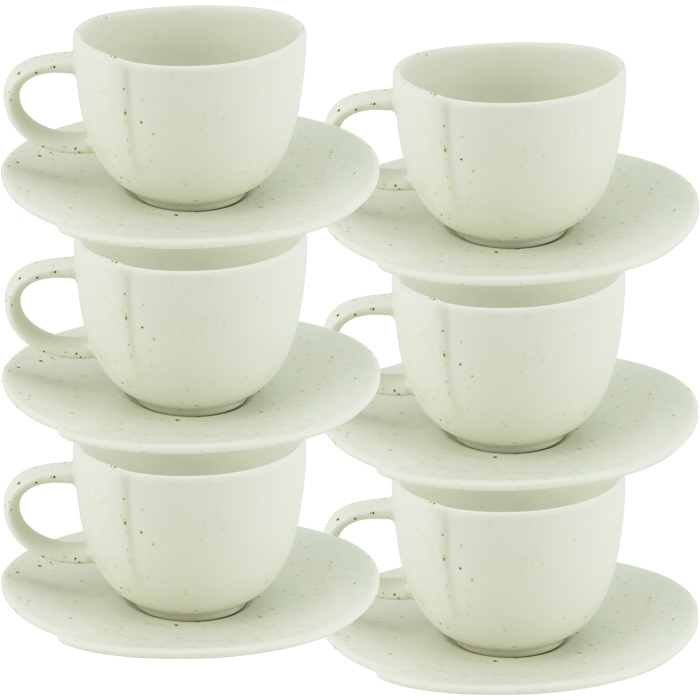 Set 6 cesti 210ml cu farfurie capucino din portelan Culinaro Hazel
