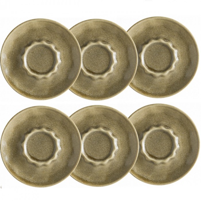 Set 6 farfurii 16cm suport cest ceai Bonna Raw Terra portelan,maro
