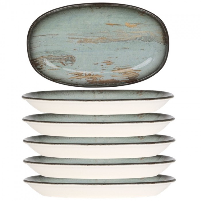 Set 6 farfurii ovale din portelan BONNA MADERA 15x8,5cm