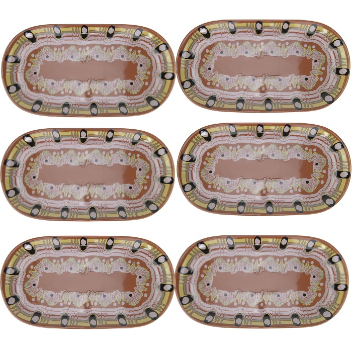 Set 6 platouri ovale de servit ceramica stil traditional 26cm,cu decor