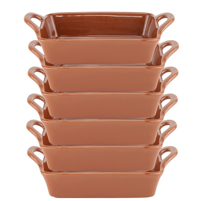 Set 6 tavi dreptunghiulare de copt ceramica stil traditional 20,3x12xh6cm,maro