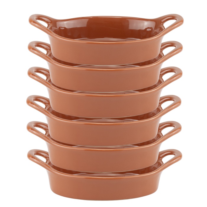 Set 6 tavi ovale de copt ceramica stil traditional 20,8x12xh5,8cm,maro