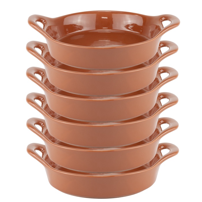 Set 6 tavi rotunde de copt ceramica stil traditional 21xh6cm,maro