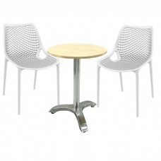 Set mobila de terasa restaurant, 2 scaune London Air albe cu masa rotunda 60x74cm Raki MAPLE blat werzalit si picior aluminiu