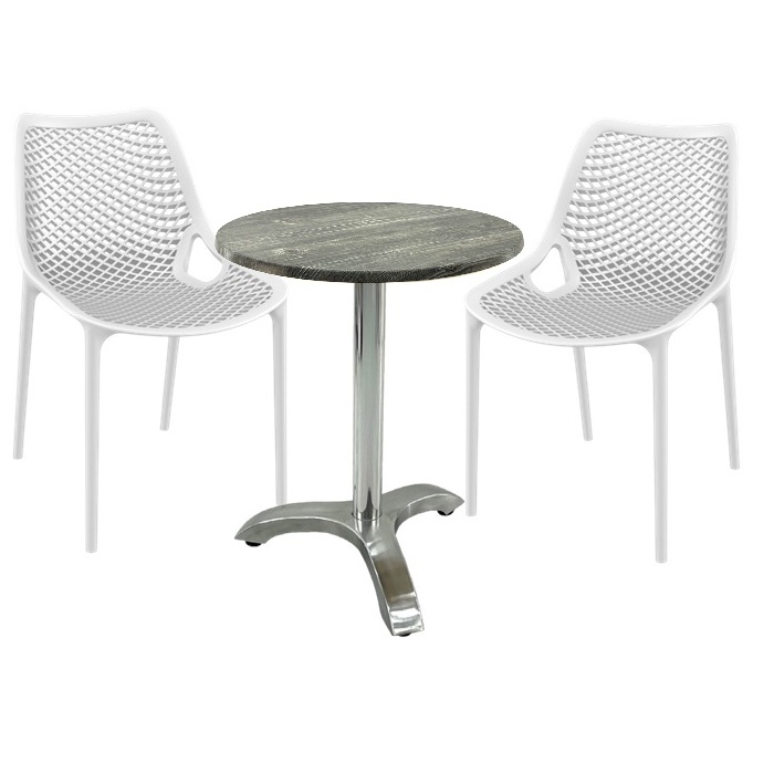 Set mobila de terasa restaurant,masa Raki MAPLE blat werzalit 70x72cm cu picior aluminiu, 2 scaune London Air albe