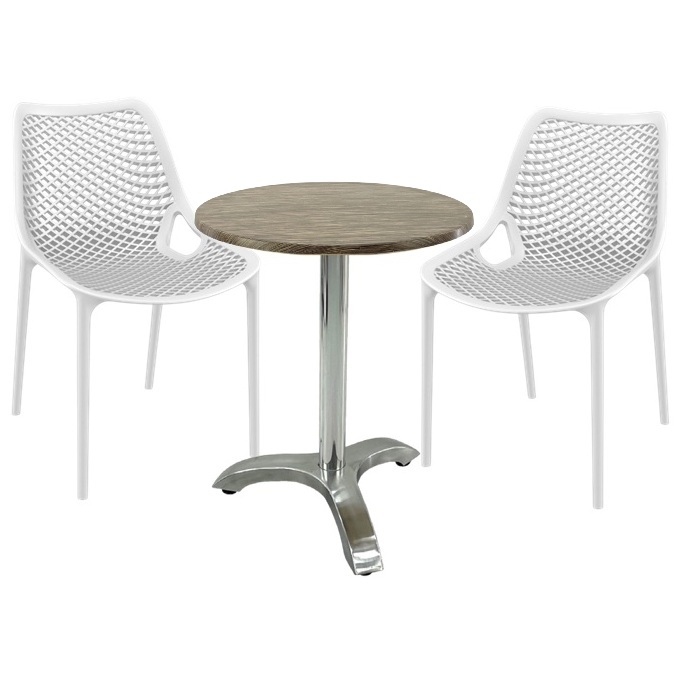 Set mobila de terasa restaurant,masa Raki MAPLE blat werzalit 70x72cm cu picior aluminiu, 2 scaune London Air albe