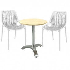 Set mobila de terasa restaurant,masa Raki MAPLE blat werzalit 70x72cm cu picior aluminiu, 2 scaune London Air albe