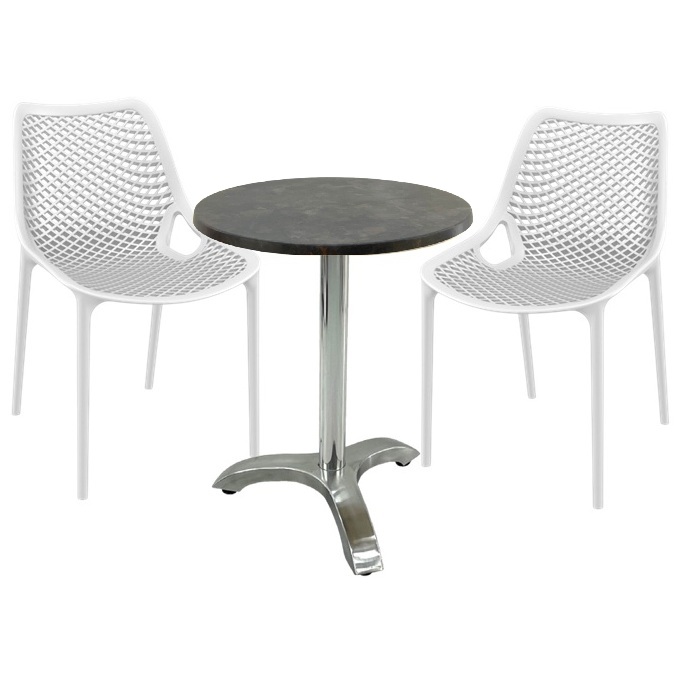 Set mobila de terasa restaurant,masa Raki MAPLE blat werzalit 70x72cm cu picior aluminiu, 2 scaune London Air albe