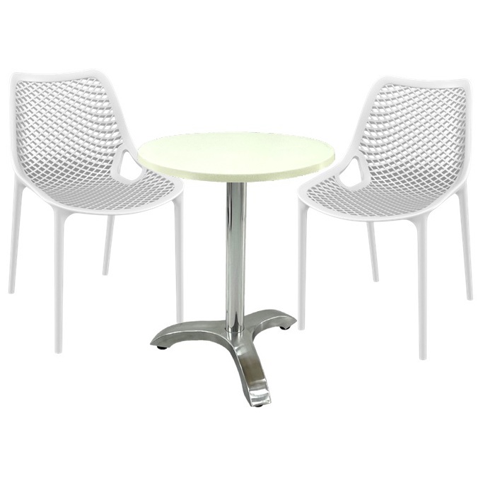 Set mobila de terasa restaurant,masa Raki MAPLE blat werzalit 70x72cm cu picior aluminiu, 2 scaune London Air albe