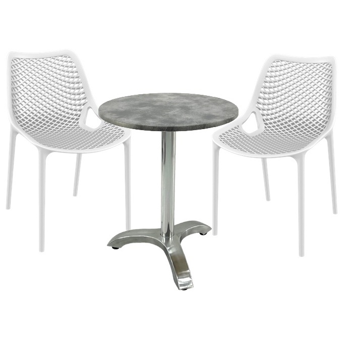 Set mobila de terasa restaurant,masa Raki MAPLE blat werzalit 70x72cm cu picior aluminiu, 2 scaune London Air albe