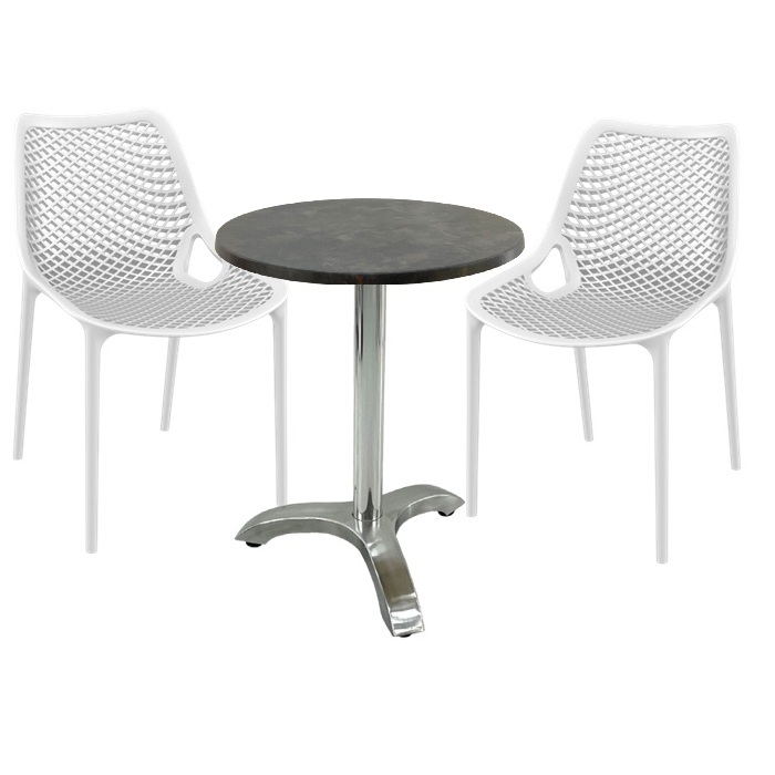 Set mobila de terasa restaurant,masa Raki MAPLE blat werzalit 70x72cm cu picior aluminiu, 2 scaune London Air albe