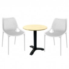 Set mobilier de terasa restaurant, scaune London Air albe cu masa rotunda 60x74cm Raki MAPLE blat werzalit si picior metalic culoare negru