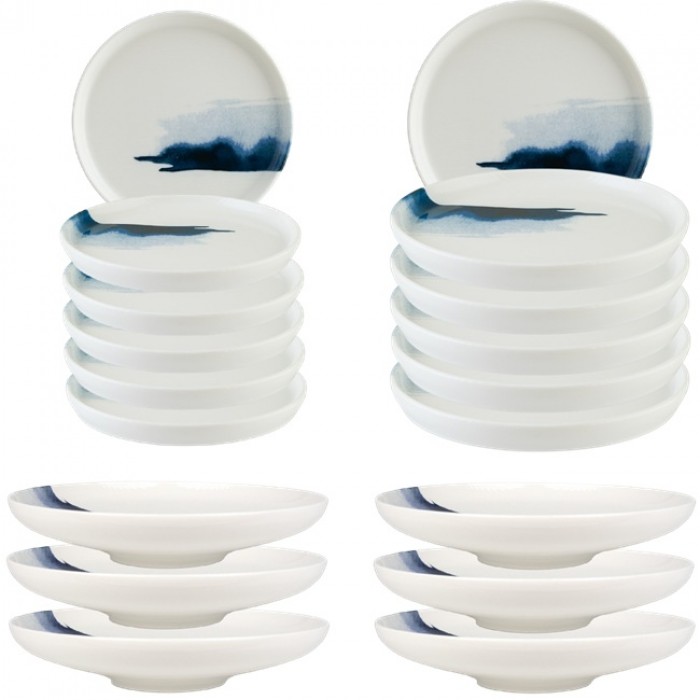 Set serviciu de masa 18 piese Bonna Bluie Wave 6 farfurii 22cm,6 farfurii 28cm cu 6 farurii adanci  25cm,1300ml
