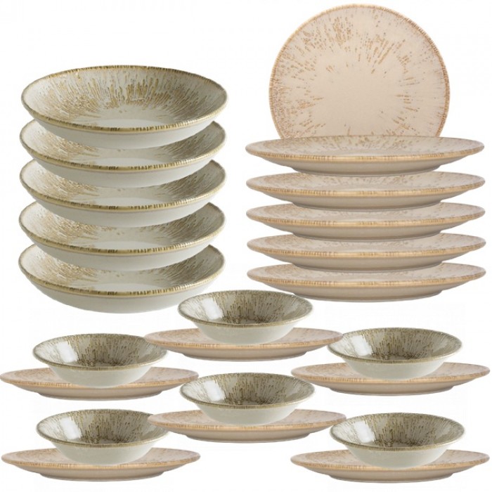 Set serviciu de masa 24 piese  Bonna Snell Sand 6 farfurii 21cm,6 farfurii 27cm cu 6 farurii adanci  23cm,1000ml,6 boluri 16cm,400ml