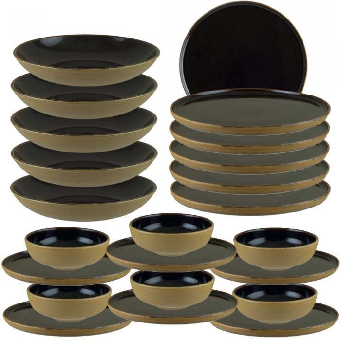 Set serviciu de masa 24 piese BONNA SPHERE SOIL 6 farfurii 22cm,6 farfurii 28cm cu 6 farurii adanci  23cm,1000ml, 6 boluri 14cm,450ml