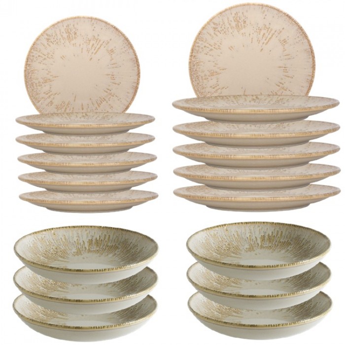 Set serviciu de masa  Bonna Snell Sand 6 farfurii 19cm,6 farfurii 23cm cu 6 farurii adanci  23cm,1000ml