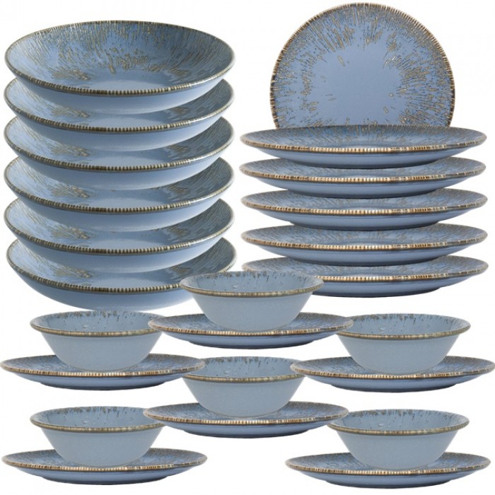 Set serviciu de masa  Bonna Snell Sky 6 farfurii 21cm,6 farfurii 27cm cu 6 farurii adanci  23cm,1000ml,6 boluri 16cm,400ml