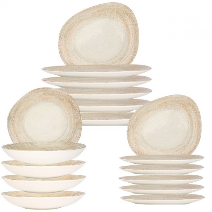 Set serviciu masa 18 piese asimetrice  Bonna Patera 6 farfurii 24cm,6 farfurii 33cm cu 6 farurii adanci 26cm,portelan
