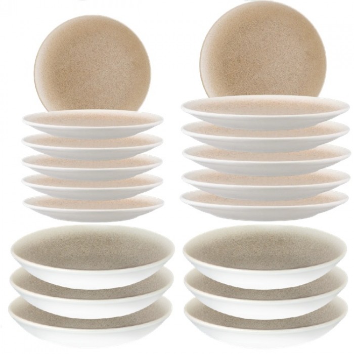 Set serviciu masa 18 piese BONNA LUCA SALMON 6 farfurii 21cm,6 farfurii 25cm cu 6 farurii adanci  25cm,1300ml