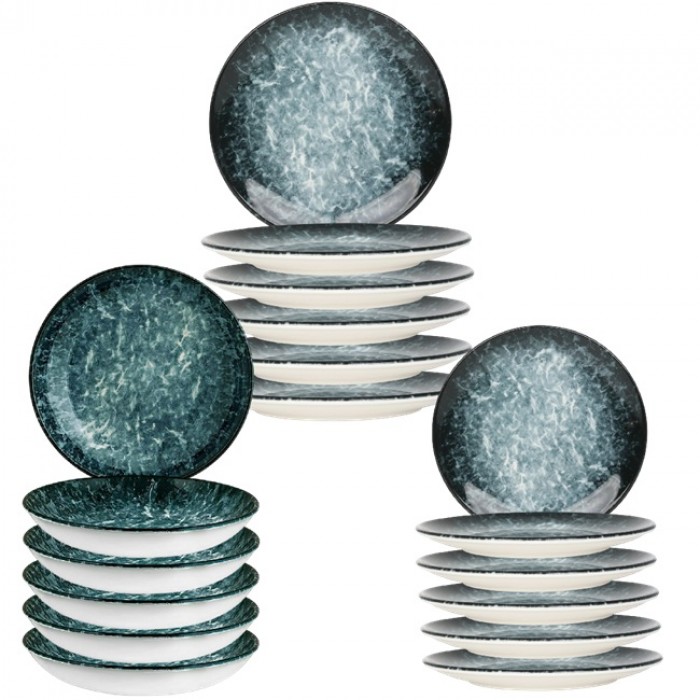 Set serviciu masa 18 piese Bonna Sepia 6 farfurii 19cm,6 farfurii 25cm cu 6 farurii supa portelan 20cm,500ml