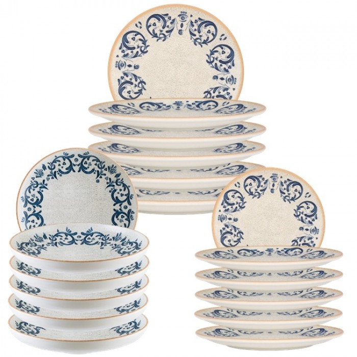 Set serviciu masa 18 piese BONNA VIENTO 6 farfurii 21cm,6 farfurii 25cm cu 6 farurii adanci 25cm,1300ml,portelan