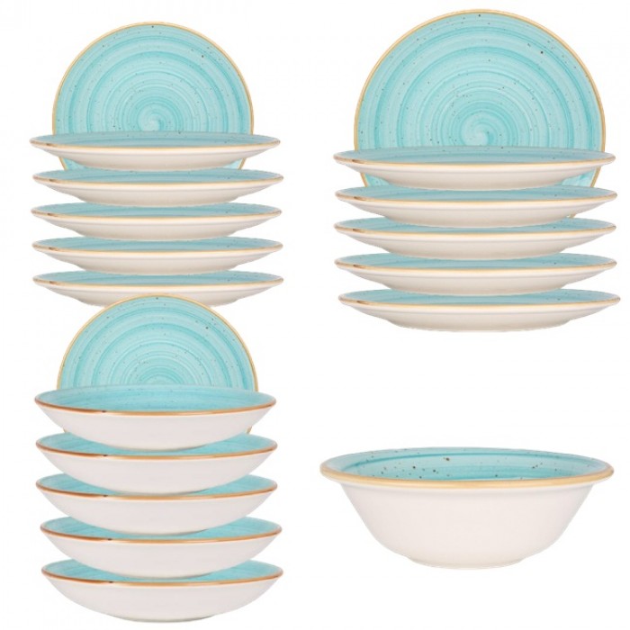Set serviciu masa 19piese BONNA AQUA 6 farfurii 19cm,6 farfurii 25cm,6 farfurii adanci 20cm,bol salata