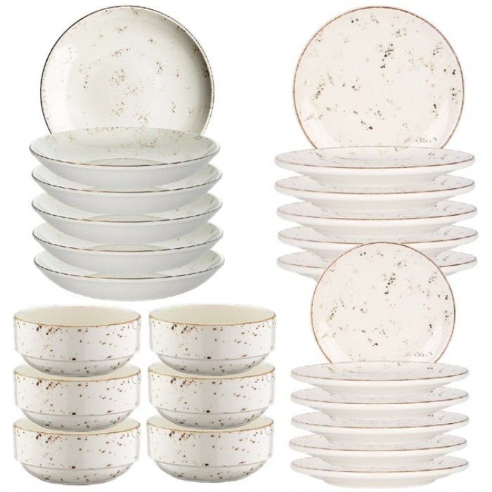Set serviciu masa 24 piese Bonna Grain 6 farfurii 19cm,6 farfurii 25cm cu 6 farfurii adanci 28cm 1700ml,6 boluri 14cm