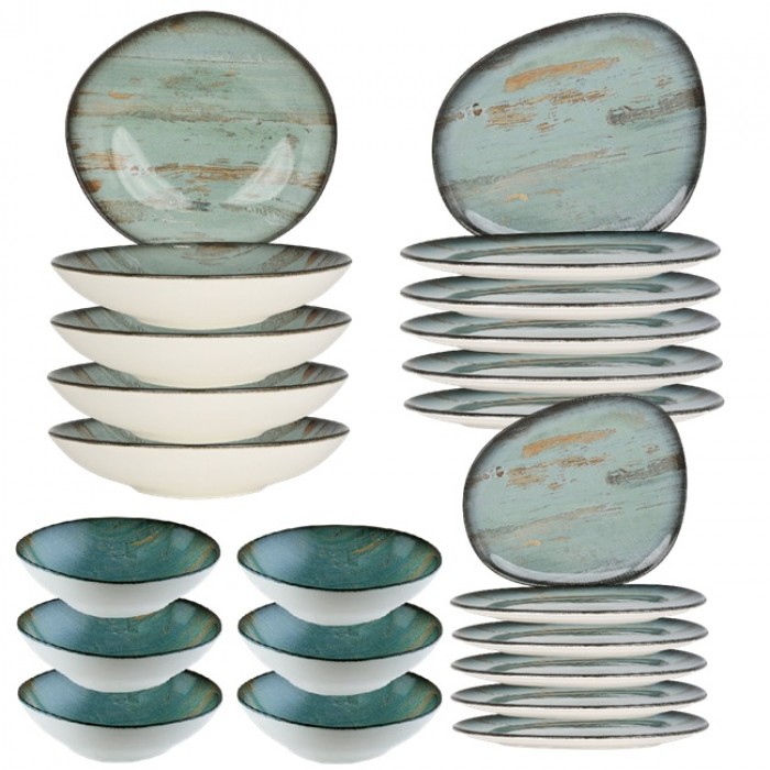 Set serviciu masa 24 piese Bonna Madera 6 farfurii 24cm,6 farfurii 33cm cu 6 farurii supa portelan 26cm,1000ml,6 boluri 16cm,400ml,portelan